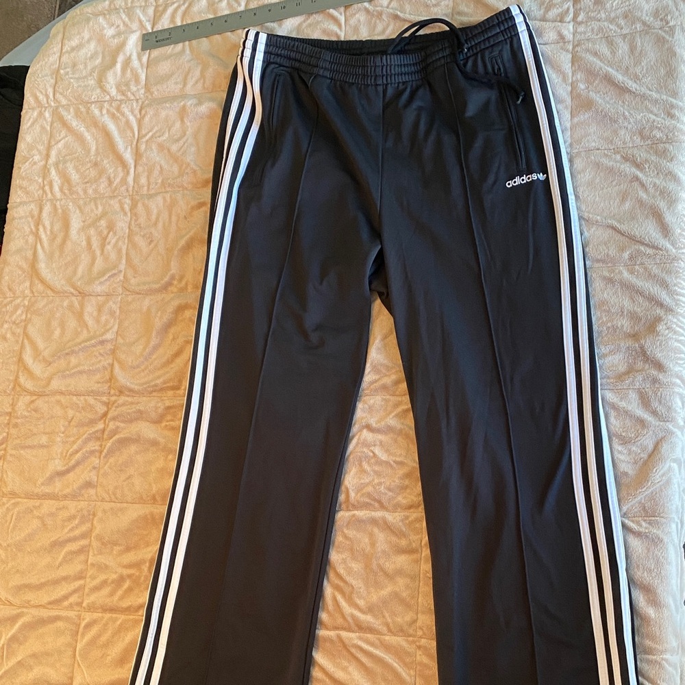 Adidas Men's Black Joggers with White Stripes